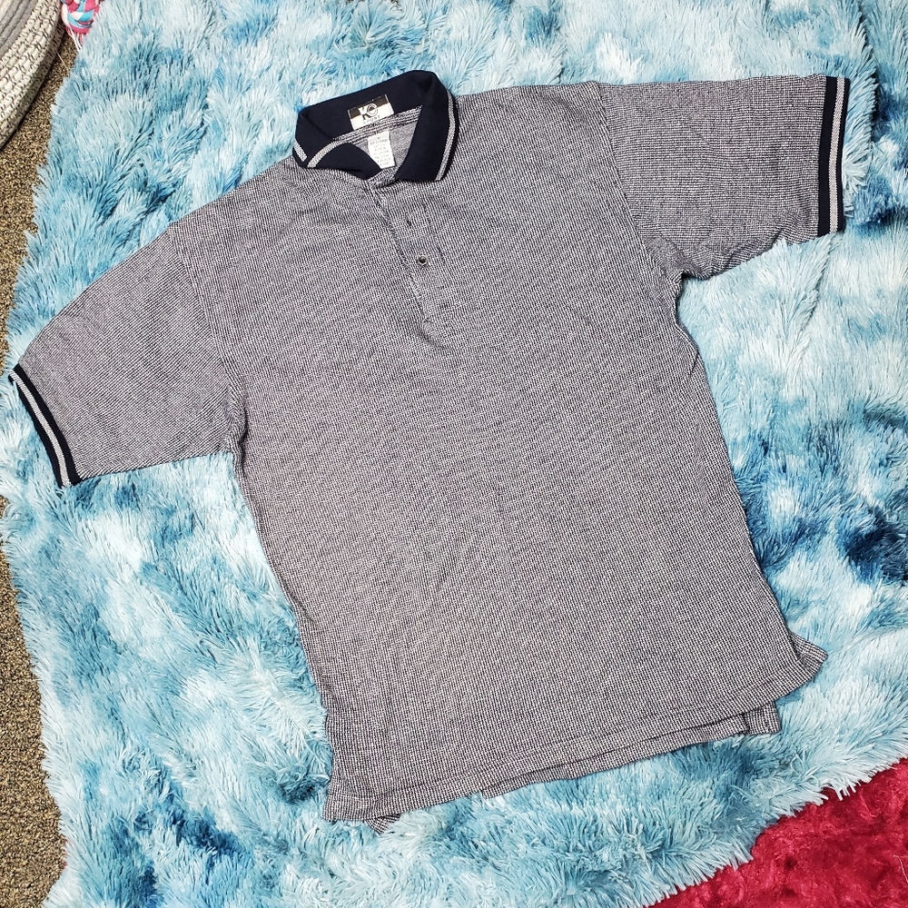 KC SPORT~ GRAY & BLUE 3 BUTTON POLO TSHIRT